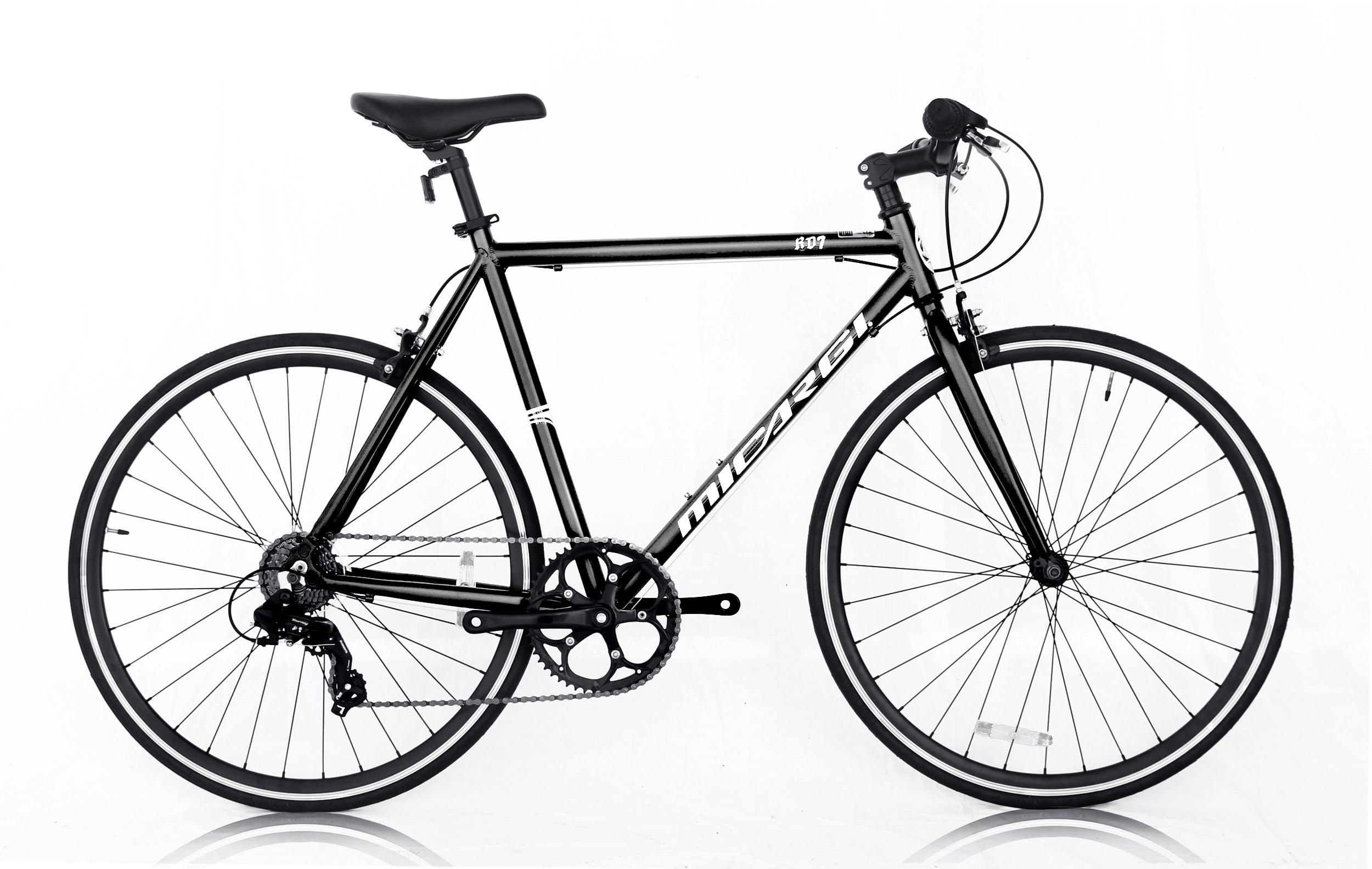 Wonder Wheels Road Bike 700C 53 cm Aluminum Frame Black, Shimano Tx-35 7 Speed Alloy Black Rims, Black Spokes 700C*1.5*14G*32H Tire: Black, - Black