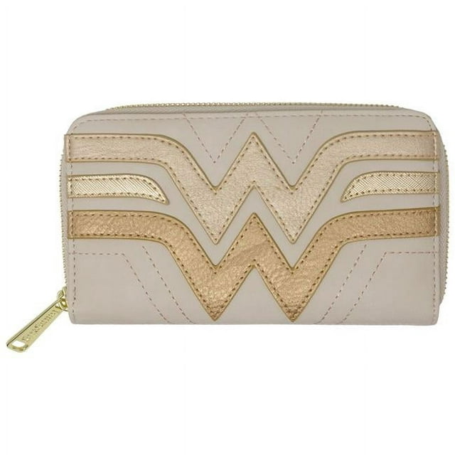 Wonder Woman 112707 Wonder Woman Golden Faux Leather Zip Around Wallet