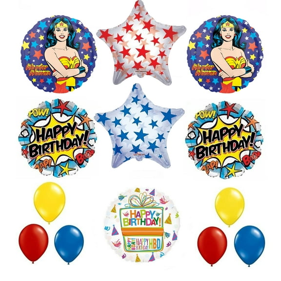 Wonder Woman 13 pc Superhero Birthday Party Supplies and Balloon Decorations