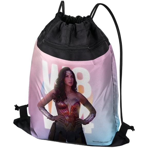Wonder Woman 1984 Fierce Pose Drawstring Backpack Sports Bag Sackpack 17" x 13", Perfect for Gym, Yoga or Practice