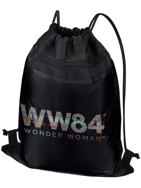 Wonder Woman 1984 Glitchy 80S Logo Drawstring Backpack Sports Bag Sackpack 17" x 13", Perfect for Gym, Yoga or Practice
