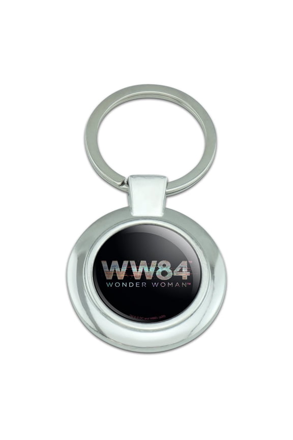 Wonder Woman 1984 Glitchy 80s Logo Keychain Classy Round Chrome Plated Metal
