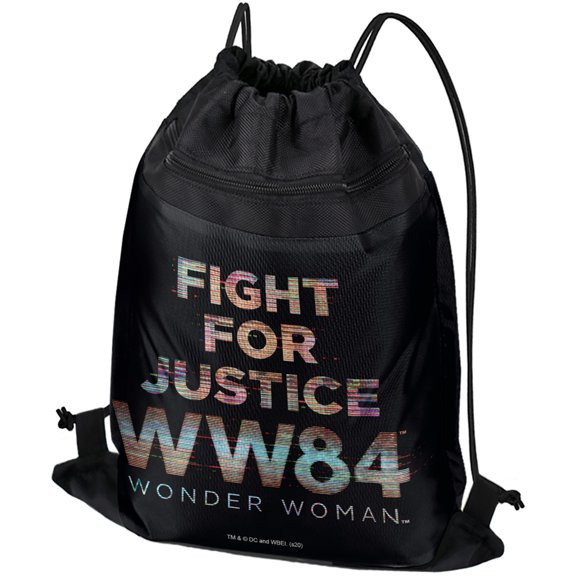 Wonder Woman 1984 Glitchy Fight For Justice Drawstring Backpack Sports Bag Sackpack 17" x 13", Perfect for Gym, Yoga or Practice