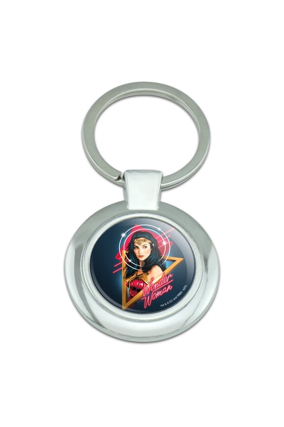 Wonder Woman 1984 Retro 80s Keychain Classy Round Chrome Plated Metal
