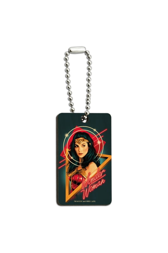 Wonder Woman 1984 Retro 80s Wood Wooden Rectangle Keychain Key Ring