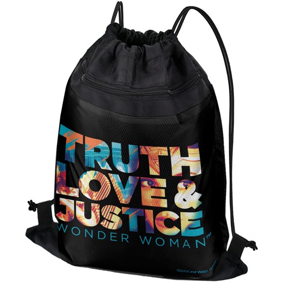 Wonder Woman 1984 Truth Love And Justice Drawstring Backpack Sports Bag Sackpack 17" x 13", Perfect for Gym, Yoga or Practice
