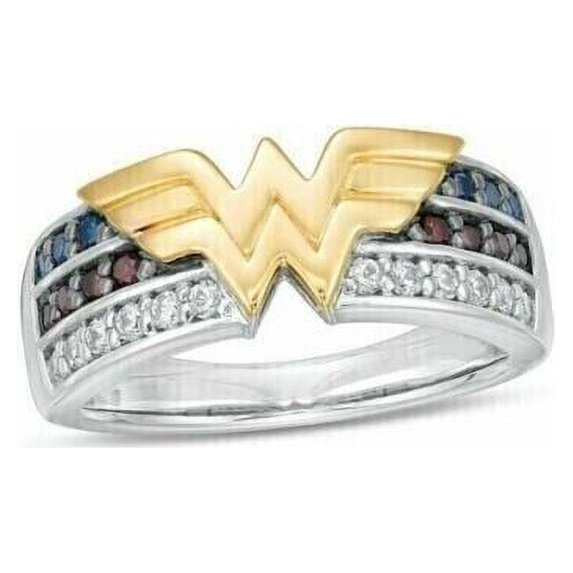 Wonder Woman 1CT Simulated Multi Color Wedding Ring 14K Multi Gold Plated