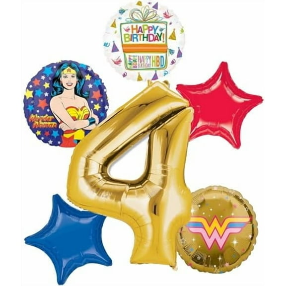 Wonder Woman 4th Birthday Party Supplies Superhero Balloon Bouquet Decorations
