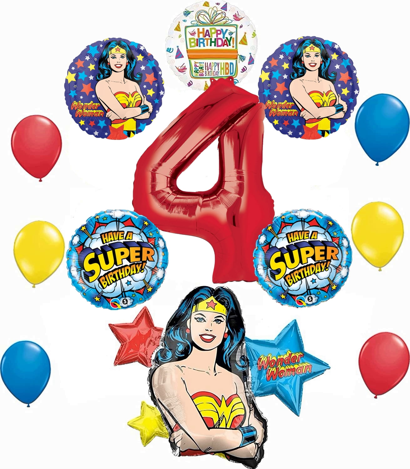 Wonder Woman 4th Birthday Party Supplies and Balloon Decorations