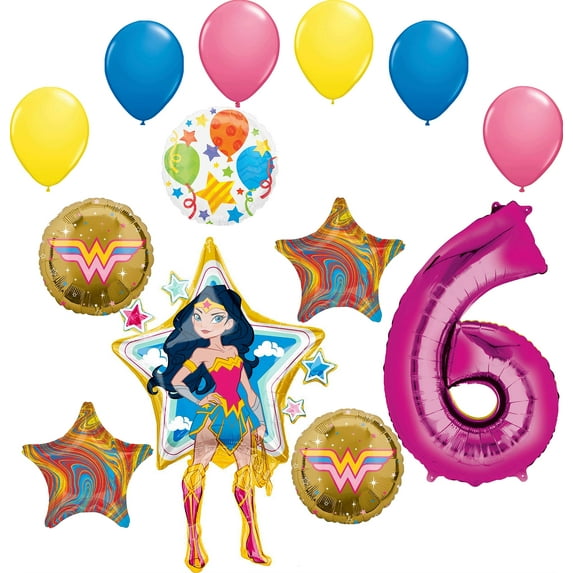 Wonder Woman 6th Birthday Party Supplies Balloon Bouquet Decorations