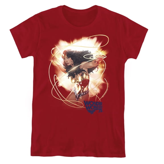 Wonder Woman 75Th Burst Women's T Shirt, Cardinal, Medium