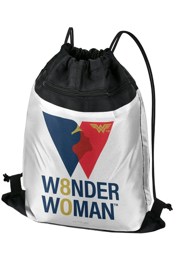 Wonder Woman 80Th Logo Drawstring Backpack Sports Bag Sackpack 17" x 13", Perfect for Gym, Yoga or Practice