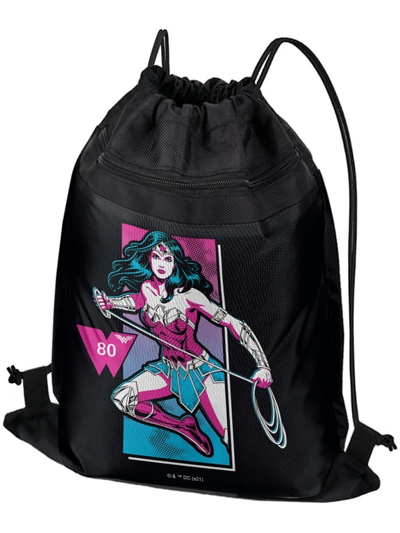 Wonder Woman 80Th Pop Drawstring Backpack Sports Bag Sackpack 17" x 13", Perfect for Gym, Yoga or Practice