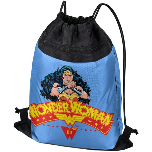 Wonder Woman 80Th Pose Drawstring Backpack Sports Bag Sackpack 17" x 13", Perfect for Gym, Yoga or Practice