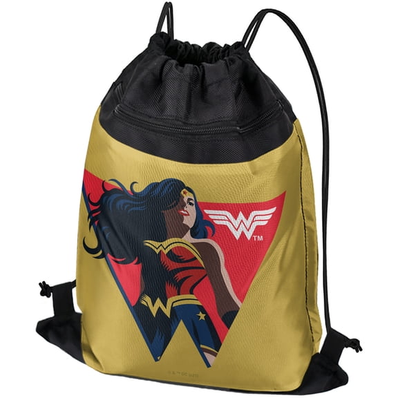 Wonder Woman 80Th Red Logo Pose Drawstring Backpack Sports Bag Sackpack 17" x 13", Perfect for Gym, Yoga or Practice