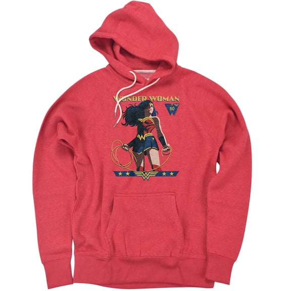 Wonder Woman 80th Stance Unisex Adult Slim Fit Pull-Over Heather Hoodie, Red, Small