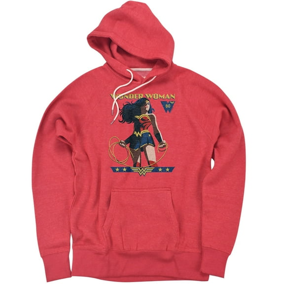Wonder Woman 80th Stance Unisex Adult Slim Fit Pull-Over Heather Hoodie, Red, X-Large