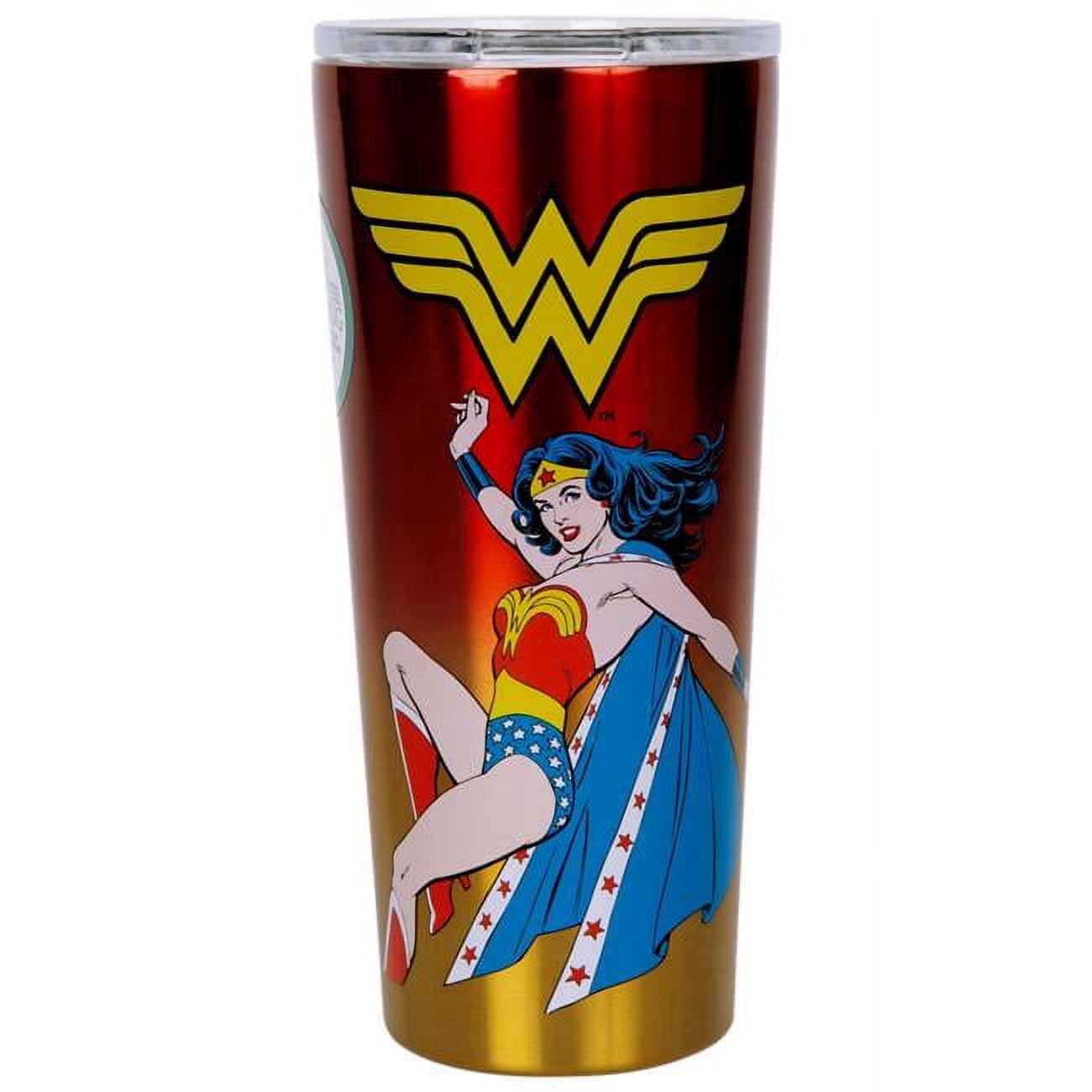 WONDER WOMAN Tumbler Plastic 20 oz Drinking Cup straw lid DC Comics Lot (2)