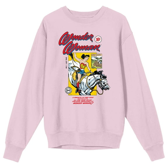 Wonder Woman 90th Anniversary Retro Art Diana Riding Horse Adult Cradle Pink Crew Neck Long Sleeve -XXL