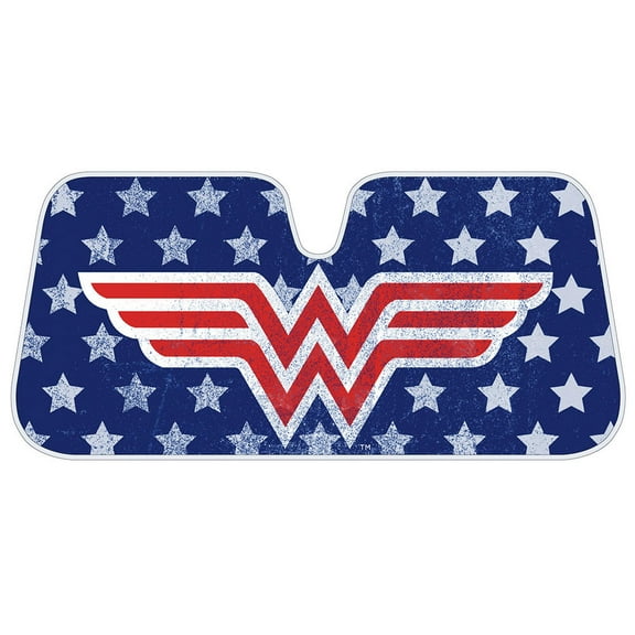 Wonder Woman Auto Sun Shade - Windshield Car Sunshade - Red Logo Blue Background w/ Stars