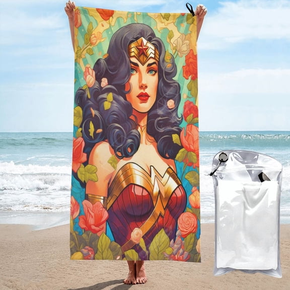 Wonder Woman Beach Towel, Soft Lightweight Quick Dry Absorbent Large Bath Towels, Kids Adults Bath Shower Towel for Travel Swimming Beach Gym Camping Yoga 27.5"x55"