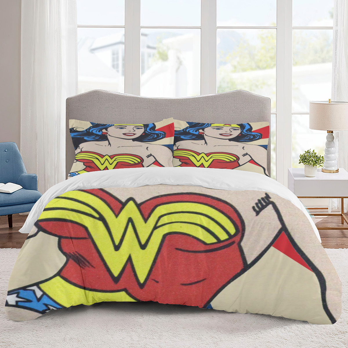 Wonder Woman Bedding Sets Cartoon Duvet Cover Lightweight 3 Piece Bet ...