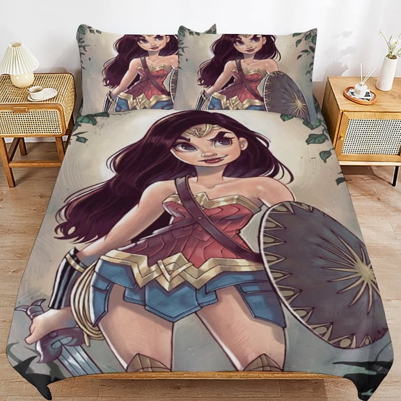 Wonder Woman Bedding Sets Ultra Soft Skin-Friendly Duvet Cover 3 Piece, Cute Comforter Cover Bed Set for Boys Girls Kids ( 1 Duvet Cover + 2 Pillowcase), 86"X70"