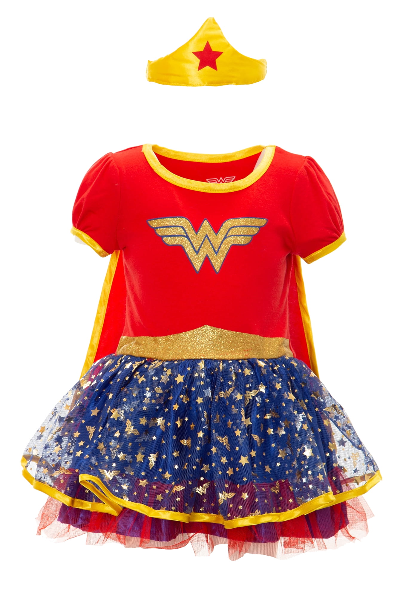 DC Comics Wonder Woman Girl's Halloween Fancy-Dress Costume for Toddler,  with Gold Tiara Cape 3T 