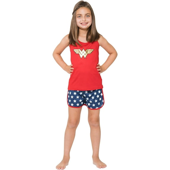 Wonder Woman Big Girls Logo Mesh Tank & Shorts PJ Set
