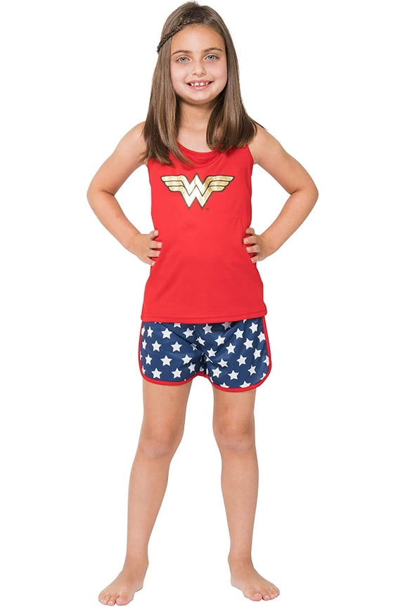 Wonder Woman Big Girls Logo Mesh Tank & Shorts PJ Set