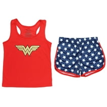 Wonder Woman Big Girls Logo Mesh Tank & Shorts PJ Set