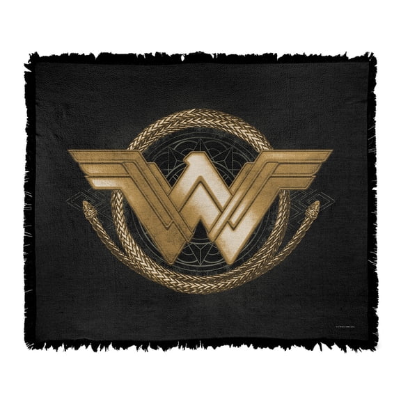 Wonder Woman Blanket, 50'x60' Lasso Logo Woven Tapestry Cotton Blend Fringed Throw