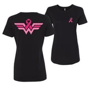 Wonder Woman Breast Cancer Awareness FRONT&BACK Womens T-shirts Fit, Black, Small