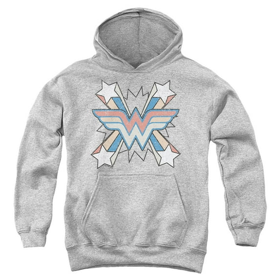 Wonder Woman Burst 1 Kids Pull-Over Hoodie (Small) for Youth Boys and Girls, Athletic Heather