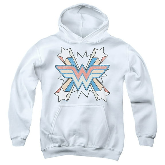 Wonder Woman Burst 2 Kids Pull-Over Hoodie (Large) for Youth Boys and Girls, White