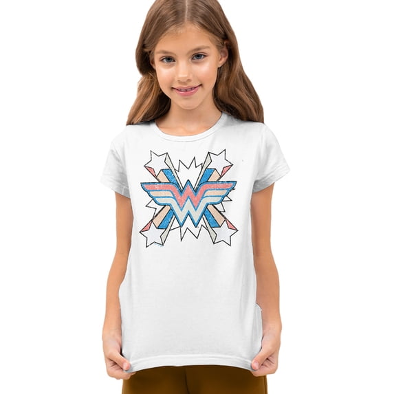 Wonder Woman Burst 2 Kids T Shirt (Medium) for Youth Toddler Boys and Girls, White