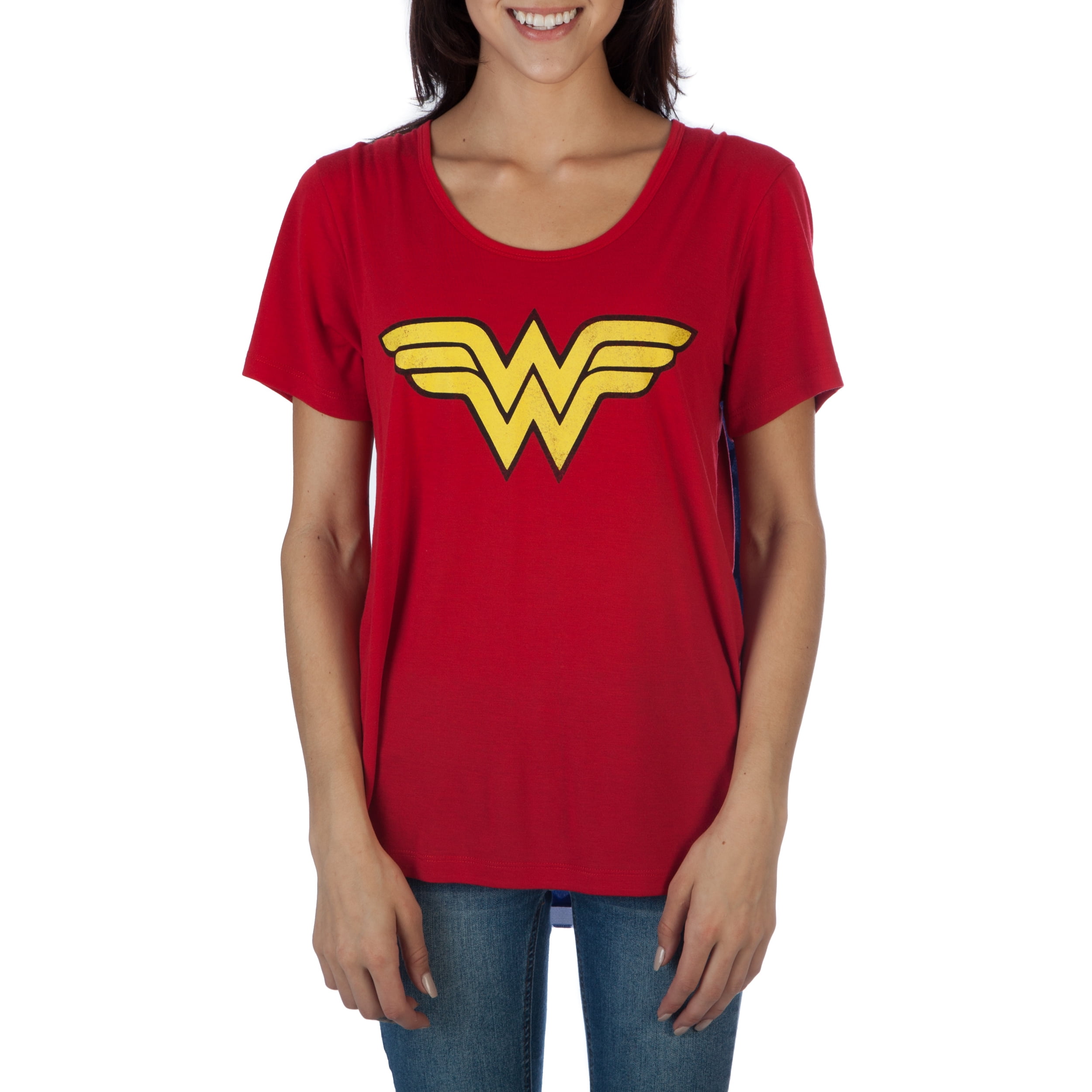 Wonder Woman Ladies Red Interchangeable Cape Costume T-Shirt