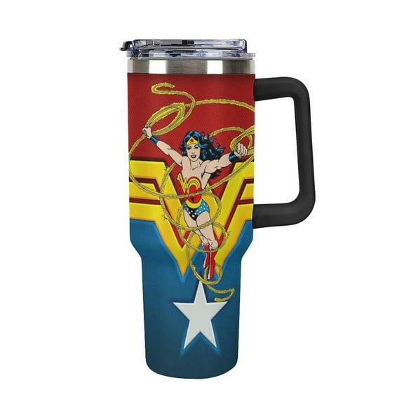 Wonder Woman Car Cup with Handle Straw Lid Stainless Steel Double Wall Vacuum Coffee Mug Large Capacity Tumbler 40oz for Man Woman
