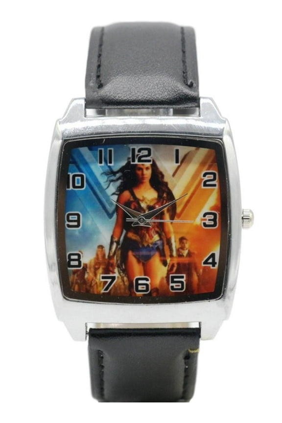 Wonder Woman Character Black Leather Band Wrist Watch