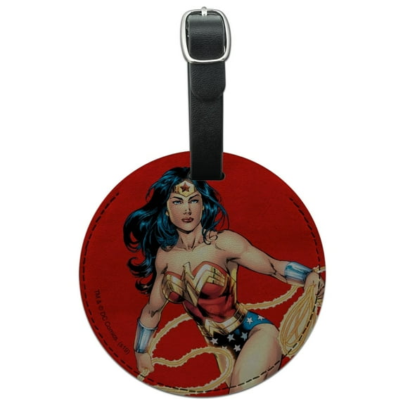 Wonder Woman Character Round Leather Luggage Card Suitcase Carry-On ID Tag