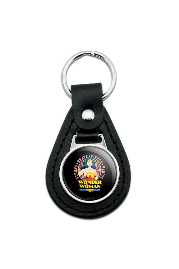 Wonder Woman Circle Portrait Black Leather Keychain