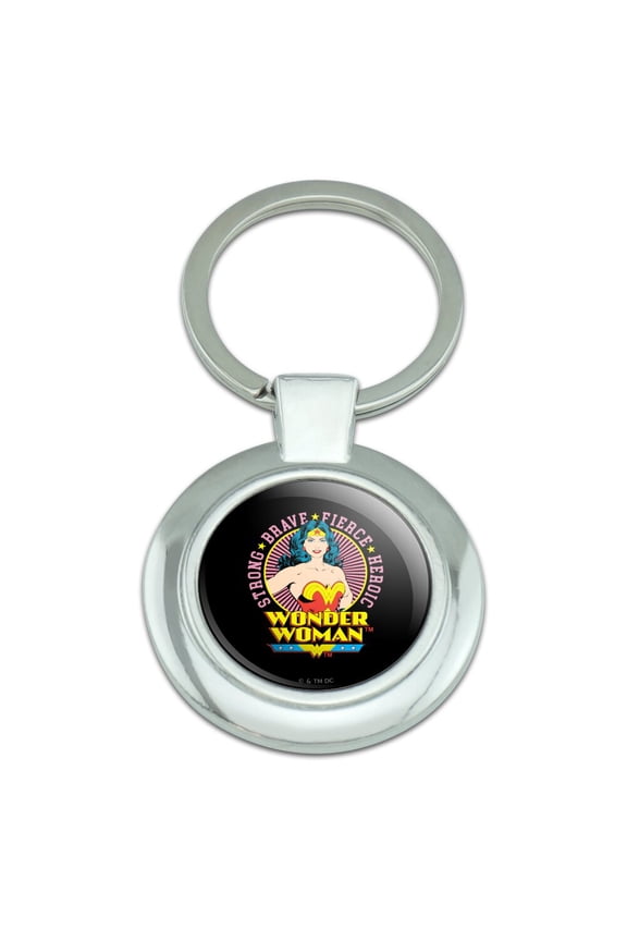 Wonder Woman Circle Portrait Keychain Classy Round Chrome Plated Metal