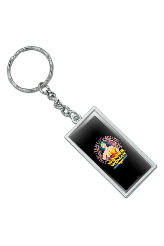 Wonder Woman Circle Portrait Rectangle Keychain in Chrome Plated Metal