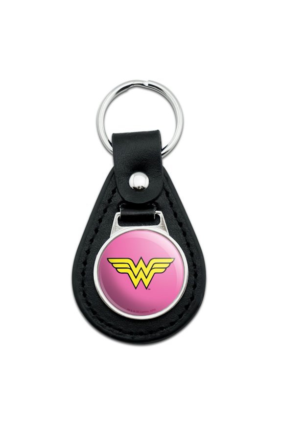 Wonder Woman Classic Logo Black Leather Keychain
