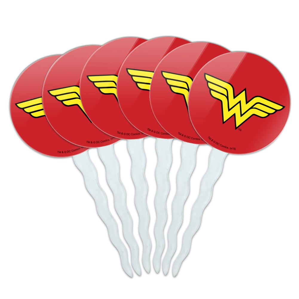 GRAPHICS AND MORE Wonder Woman Classic Logo Cupcake Picks Toppers Decoration Set of 6