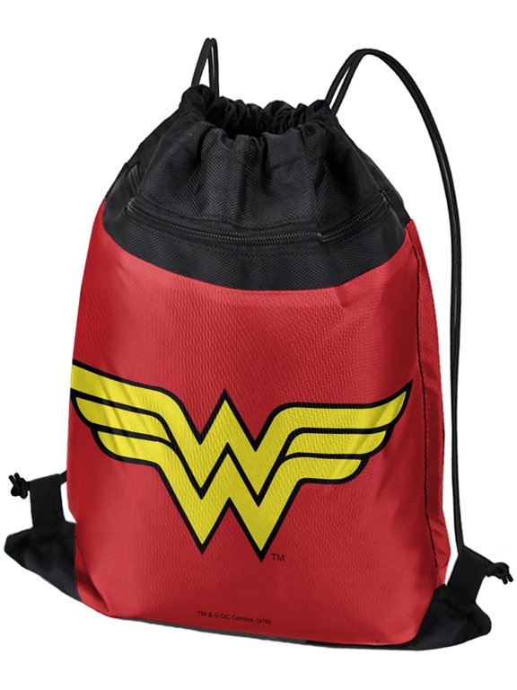Wonder Woman Classic Logo Drawstring Backpack Sports Bag Sackpack 17" x 13", Perfect for Gym, Yoga or Practice