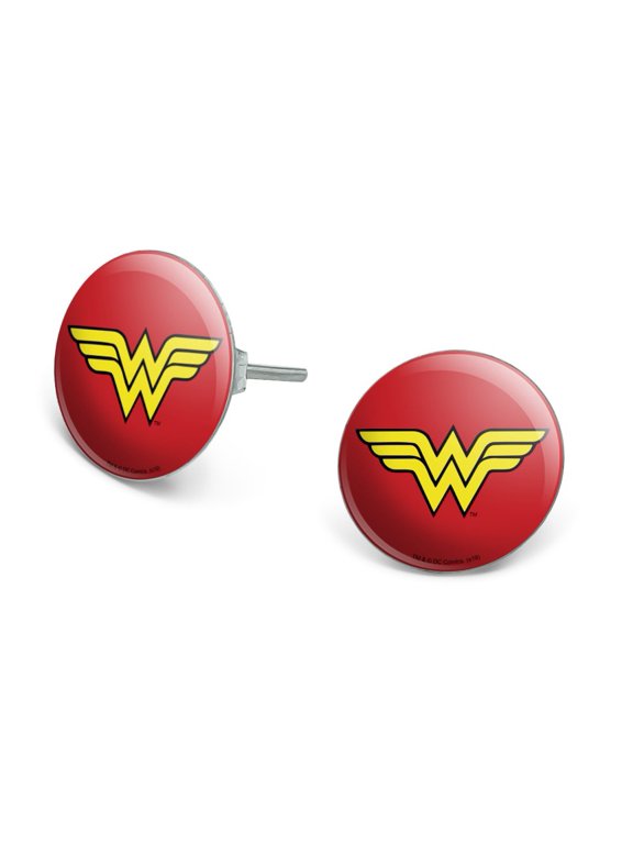 Wonder Woman Classic Logo Novelty Silver Plated Stud Earrings