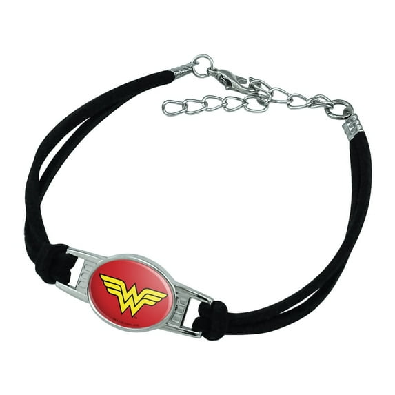 Wonder Woman Classic Logo Novelty Suede Leather Metal Bracelet