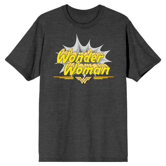 Wonder Woman Comic Title and Logo Men's Charcoal Heather Graphic Tee-Medium
