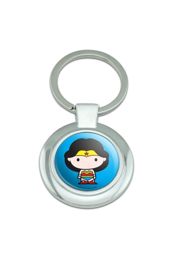 Wonder Woman Cute Chibi Character Keychain Classy Round Chrome Plated Metal